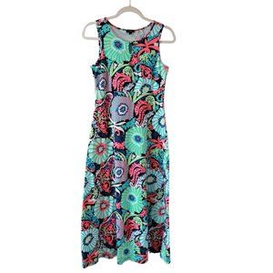 Talbots Maxi Dress colorful paisley floral pattern in blue and pink petite small